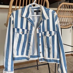 Striped jean jacket, size M, lightly worn.